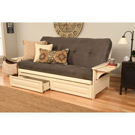 Templeton Phoenix Antique White Futon Frame with Suede Gray Mattress & Storage Drawers TE2597763